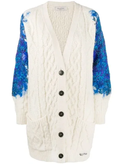 Valentino Floral Print Long Cardigan In White