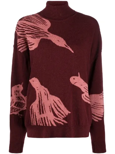 Christian Wijnants Bird Pattern Turtleneck Jumper In Red