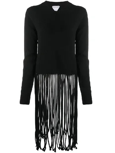 Bottega Veneta Fringed Knitted Jumper In Black