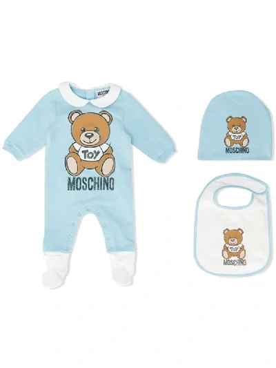 Moschino Babies' Teddy Logo-print Pajama Set In Blue