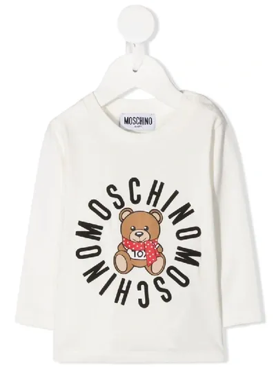 Moschino Babies' Teddy Logo-print Tee In Neutrals