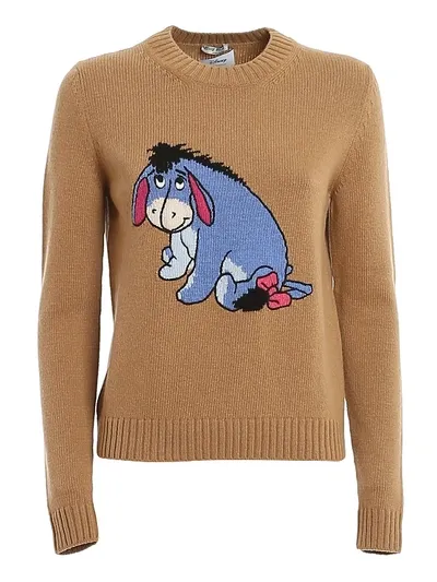 Miu Miu Intarsia Knit Detail Jumper In Brown