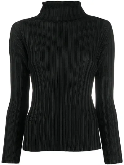 Issey Miyake Roll Neck Pleated Knit Jumper In Black