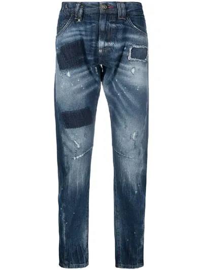 Philipp Plein Skull On Fire Slim-fit Jeans In Blue