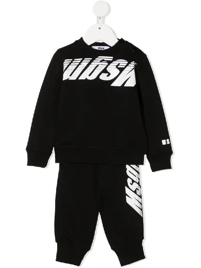 Msgm Babies' Logo Print Tracksuit Set In Black