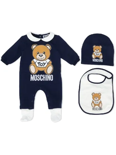 Moschino Babies' Teddy Bear Print Pajamas In Blue