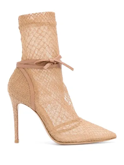 Gianvito Rossi Rochelle 110mm Fishnet Boots In Neutrals