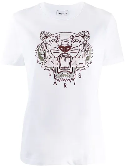 Kenzo T-shirt Mit Tiger-stickerei In White