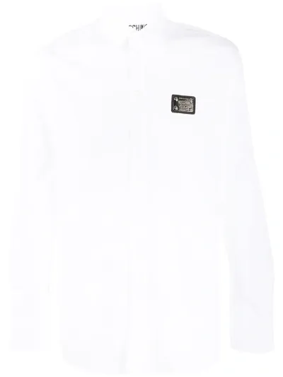 Moschino Cotton Shirt With Silver Logo Plaque In White