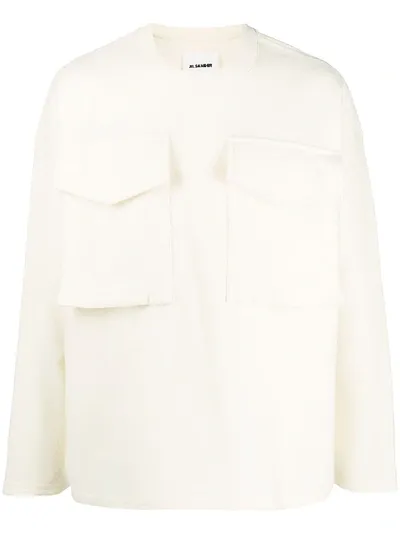 Jil Sander Flap Pockets Crew Neck Jumper In Neutrals