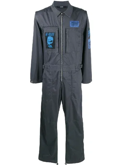 Diesel Badge-appliqué Boiler Suit In Grey