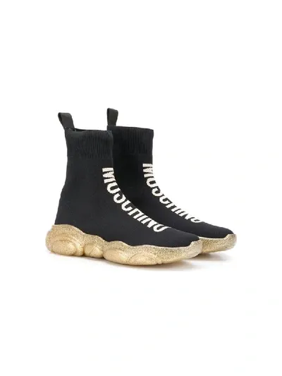 Moschino Teen Teddy Shoe Sneakers In Nero-oro