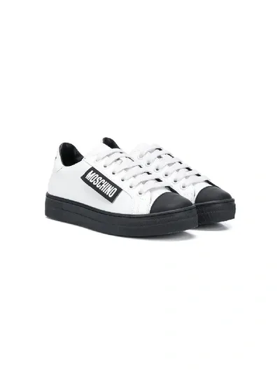 Moschino Teen Two-tone Low-top Sneakers In White