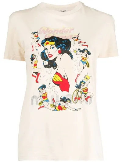 Miu Miu Wonder Woman Print T-shirt In Nude