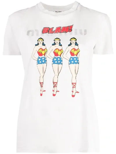 Miu Miu Wonder Women Print T-shirt In Grau