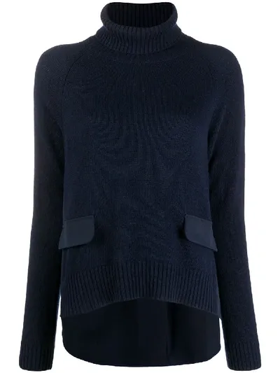 Semicouture Contrast-panel Roll Neck Sweater In Blue