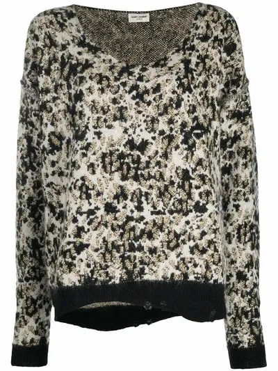 Saint Laurent Leopard Sweater In Beige