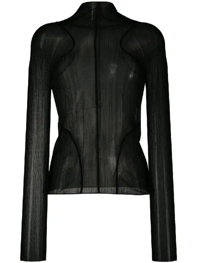 Mugler Mock Neck Sheer Top In Black