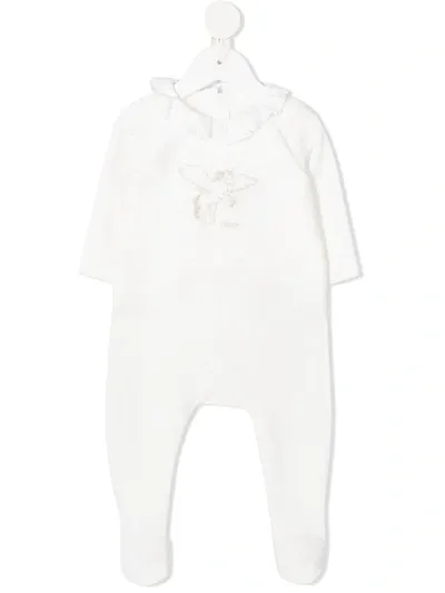 Chloé Babies' Pegasus Embroidery Ruffled Collar Pajama In White