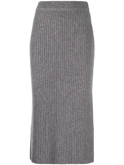 Yves Salomon Ribbed-knit Midi Skirt In Grey