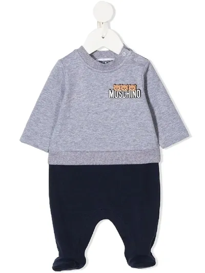 Moschino Babies' Logo-print Two-tone Pajama In Grey