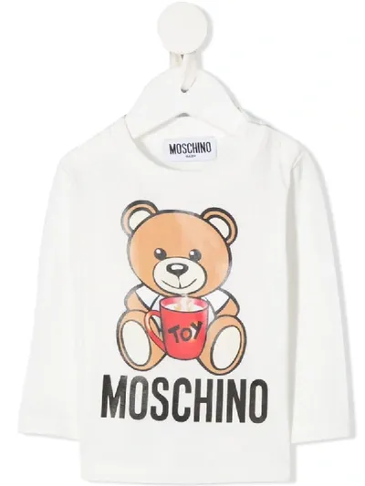 Moschino Babies' Logo-print Crew Neck Tee In White