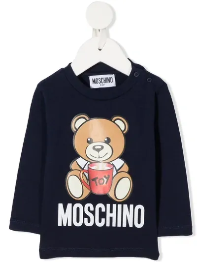 Moschino Babies' Logo-print Crew Neck Tee In Blue