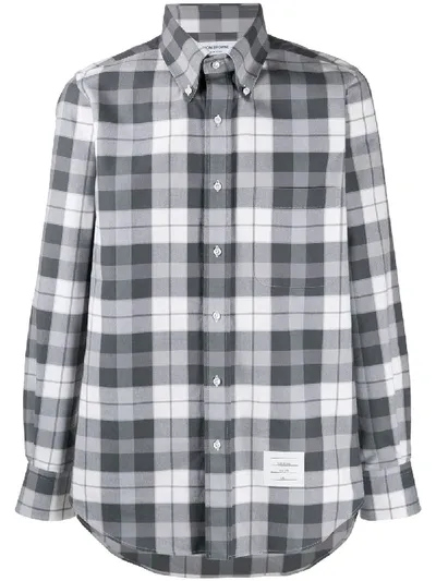 Thom Browne Check Print Shirt In Grey