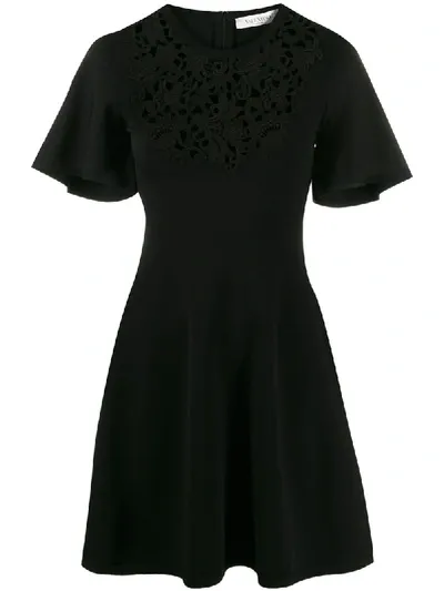 Valentino Macrame Panel Skater Dress In Black