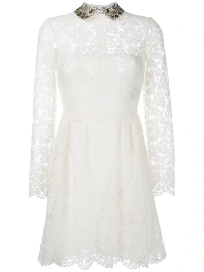 Valentino Embroidered Collar Lace Dress In White