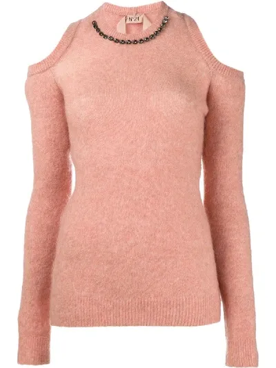 N°21 Embellished Cold Shoulder Jumper In Pink