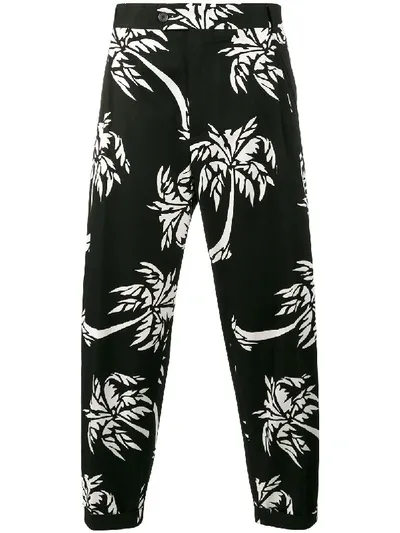 Dolce & Gabbana Palm Tree Print Cropped Trousers In Black