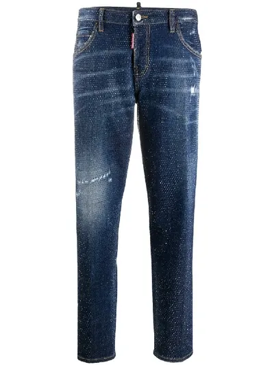 Dsquared2 Cropped Studded Jeans In Blue