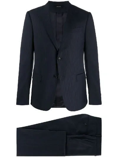 Z Zegna Single Breasted Pinstriped Suit In Blue