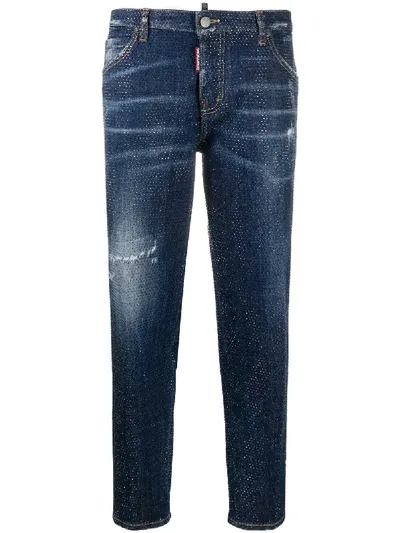 Dsquared2 Diamanté Stud Straight Leg Jeans In Blue