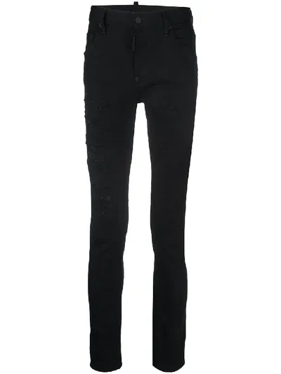 Dsquared2 Black Skinny Jeans With Distressed Effect