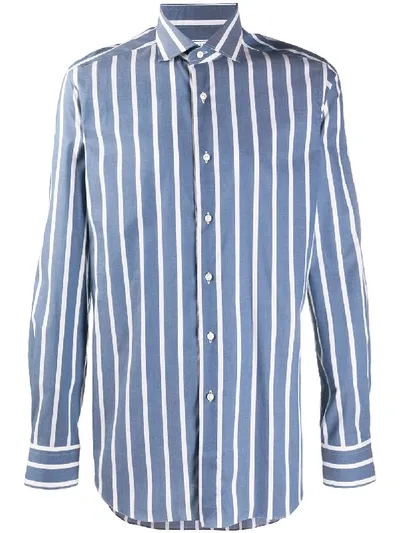 Xacus Long-sleeved Stripe Print Shirt In Blue