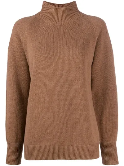 Peserico Ribbed-trim Funnel Neck Jumper In Brown