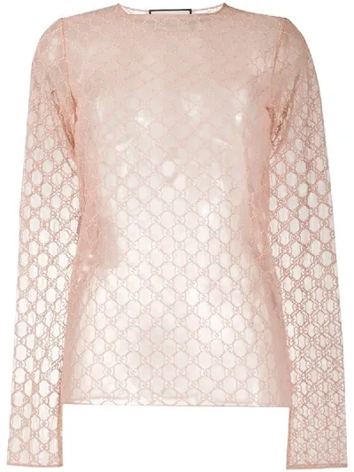 Gucci Semi-transparentes Top Mit Stickerei In Pink