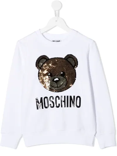 Moschino Kids' Teddy Sequin Embroidered Sweatshirt In White