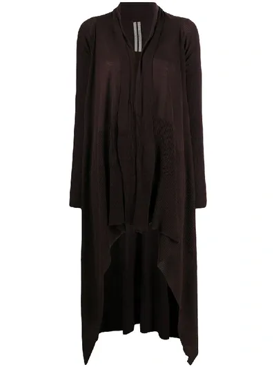 Rick Owens Asymmetric Hem Cardigan In Brown