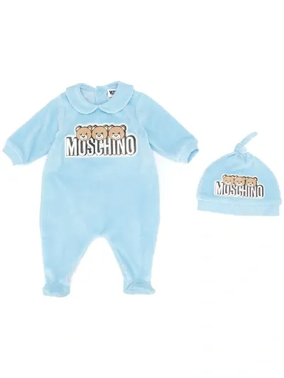 Moschino Logo Print Babygrow Set In Blue