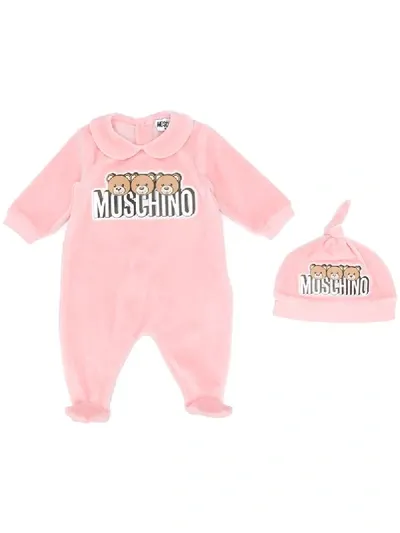 Moschino Logo Print Babygrow Set In Pink