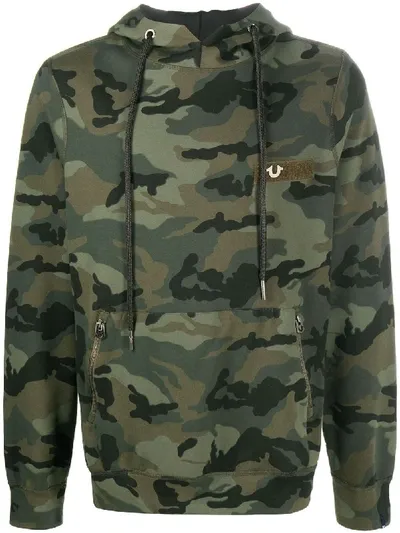 True Religion Camouflage Print Hoodie In Green