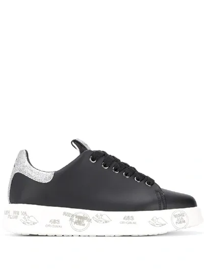 Premiata Belle Glitter Flatform Sneakers In Black