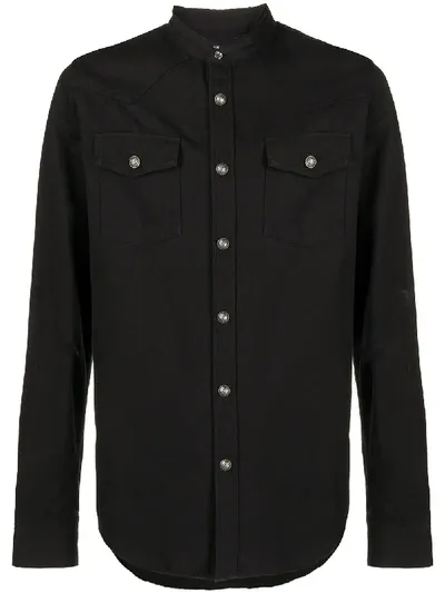 Balmain Collarless Logo-print Shirt In Black