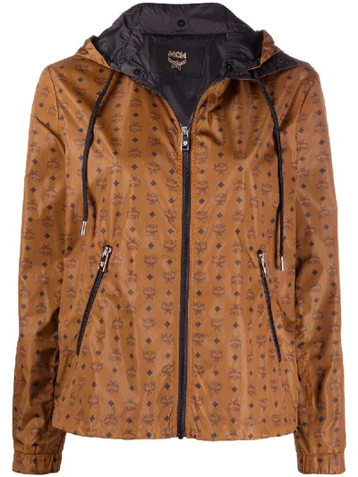 Mcm Logo Print Jacket In Brown