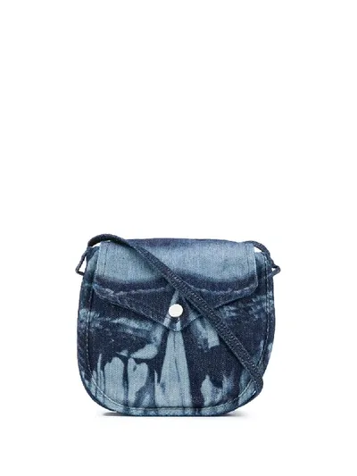 Stefan Cooke Distressed-print Denim Crossbody Bag In Blue