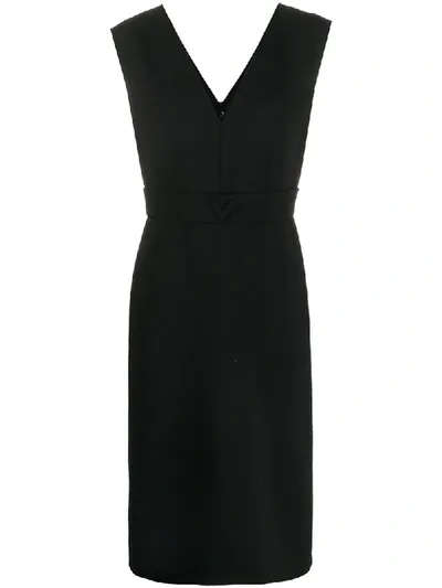 Valentino V Detail Midi Dress In Black