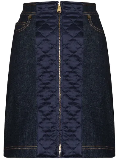 Fendi Quilted Denim Mini Skirt In Blue